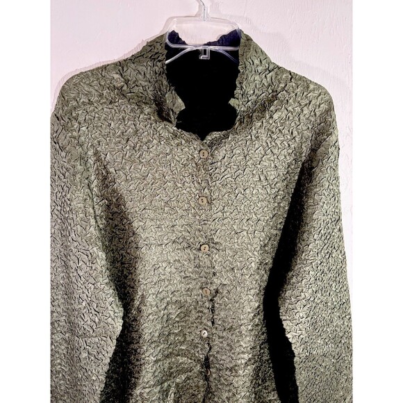 Reversible Vintage 90s Crinkle Jacket Women XLarge Black Green Coat Button Retro - Picture 12 of 12